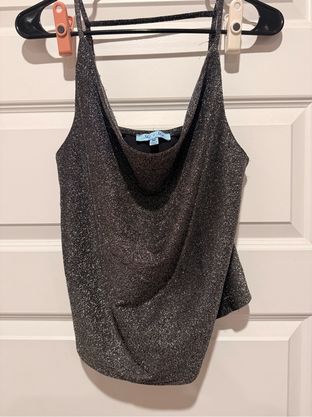 She + Sky Metallic Silver Cowl Neck Camisole